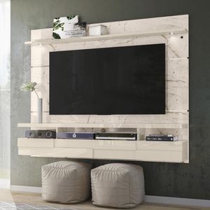 Painel Bancada Suspensa Com Led Tvs Até 60 Polegadas Lana 1.8 - Calacata-off White