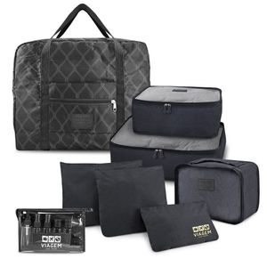 Kit Organizador De Malas 6 Peças + Bolsa Dobrável + Frascos De Viagem 10 Peças Preto