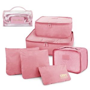 Kit Organizador De Malas 6 Peças + Necessaire Rocambole Rosa