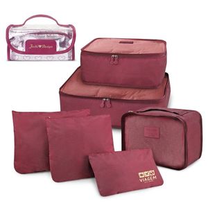 Kit Organizador De Malas 6 Peças + Necessaire Rocambole Vinho