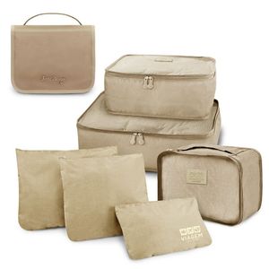 Kit Organizador De Malas 6 Peças + Necessaire Com Gancho Bege