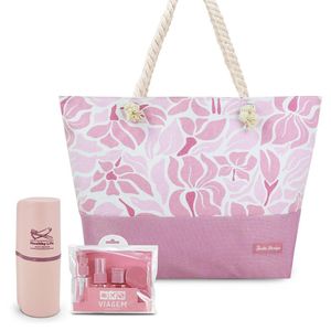 Kit Bolsa De Praia Porta Escova De Dente Frascos De Viagem 7 peças Rosa