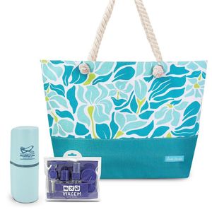 Kit Bolsa De Praia, Porta Escova De Dente, Frascos De Viagem 7pcs Azul