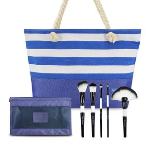 Kit Bolsa De Praia, Necessaire Envelope, Pincéis Profissionais 5pcs Azul