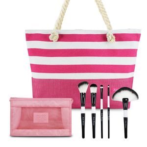 Kit Bolsa De Praia, Necessaire Envelope, Pincéis Profissionais 5pcs Pink