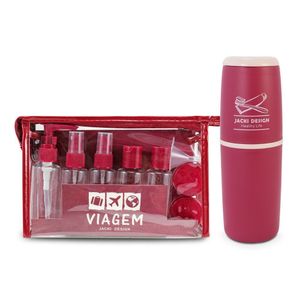 Kit Porta Escova De Dentes + Frascos De Viagem 10 Pcs Vinho