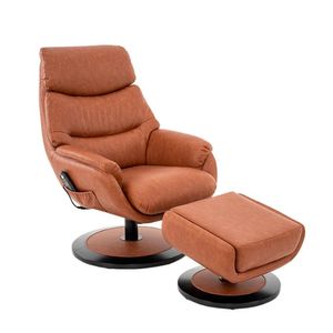 Poltrona De Massagem Giratória Alasca Com Aquecimento Apoio Para Os Pés Pu Caramelo G56 - Gran Belo