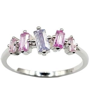 Anel Delicado Rosa E Roxo Prata 925