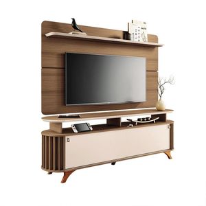 Conjunto Decorativo Bancada E Painel Kirby Tv Até 70 Polegadas Castanho/off White G26 - Gran Belo