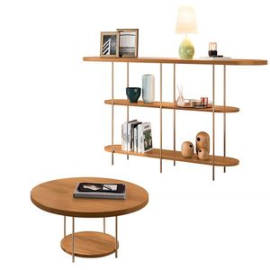 Conjunto Decorativo Aparador E Mesa De Centro Walker Pés De Aço Tampo Mdf Cinamomo G26 - Gran Belo