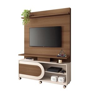 Home Theater Decorativo Globo C/rodízios Para Tv Até 55 Polegadas Castanho/off White G26 Gran Belo