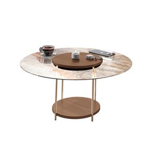 Mesa De Centro Decorativa Sala De Estar Walker Pés De Aço Tampo Vidro Castanho G26 - Gran Belo
