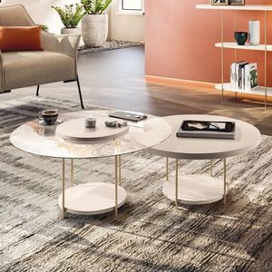 Conjunto 2 Mesas De Centro Decorativas Walker Tampo Mdf/tampo Vidro Off White G26 - Gran Belo