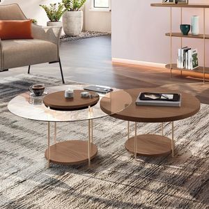 Conjunto 2 Mesas De Centro Decorativas Walker Pés Aço Tampo Mdf/tampo Vidro Castanho G26 - Gran Belo