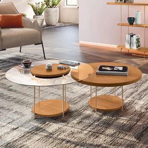 Conjunto 2 Mesas De Centro Decorativas Walker Pés Aço Tampo Mdf/tampo Vidro Cinamomo G26 - Gran Belo