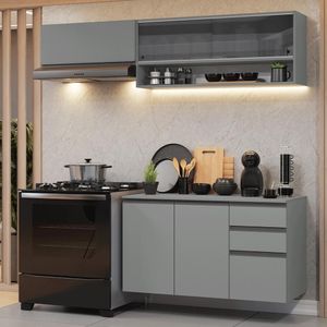 Armário De Cozinha Compacta Suspenso 200cm Nice Madesa 12 Cinza