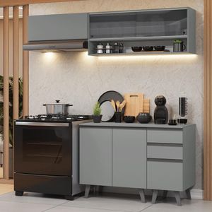 Armário De Cozinha Compacta 200cm Nice Madesa 14 Cinza