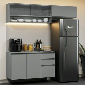 Armário De Cozinha Compacta Suspenso 200cm Nice Madesa Xa12 Cinza