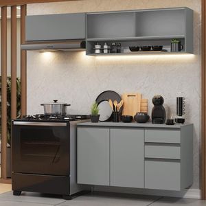 Armário De Cozinha Compacta Suspenso 200cm Nice Madesa 11 Cinza