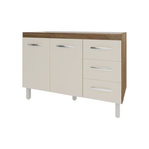 Balcão Armário Gabinete Para Pia De Cozinha 118 Cm Bruna 2 Portas E 3 Gaveta Off White