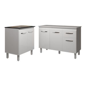 Balcão Para Cooktop 4 Bocas Fran Branco E Armário Aline 118 Cm Cozinha Gabinete Branco Com Tampo Tampão Branco