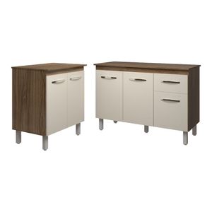 Balcão Para Microondas Ou Forno E Armário Aline 118 Cm Cozinha Gabinete Off White Com Tampo Tampão
