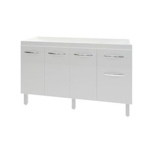 Balcão Cozinha Armário Gabiente Pia De 140 Cm Com 4 Portas E 1 Gavetas Camila Branco