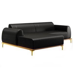 Sofá 265cm 4 Lugares Com Chaise Esquerdo Pés Gold Molino B-159 Corano Preto - Domi