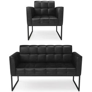 Sofá Namoradeira E 1 Poltrona Base Industrial Preto Ana Sintético Pu Preto - Ibiza