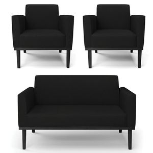 Sofá Namoradeira E 2 Poltronas Base Madeira Preto Maressa Linho Preto - Ibiza