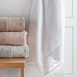 Toalha De Rosto Broderie 50x75cm 100% Algodão 400g-m² Branco-lilás