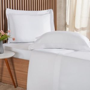 Jogo De Cama Casal 4 Pçs Ricamo 300 Fios 100% Algodão 140x190x30cm Branco