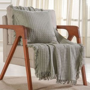 Kit Manta E Almofada Decorativa Para Sofá Waffle 100% Algodão 120x150cm Verde Alfafa