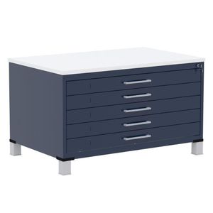 Mapoteca 5 Gavetas Pandin 120 Cm (larg) Inmetro Tampo Mdp Branco Estrutura E Gavetas Em Aço Azul
