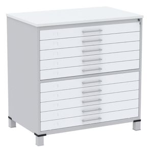 Mapoteca 10 Gavetas Pandin 120cm (larg) Inmetro Tampo Mdp Branco Estrutura Aço Cinza Gavetas Brancas