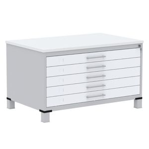 Mapoteca 5 Gavetas Pandin 120cm (larg) Inmetro Tampo Mdp Branco Estrutura Aço Cinza Gavetas Brancas