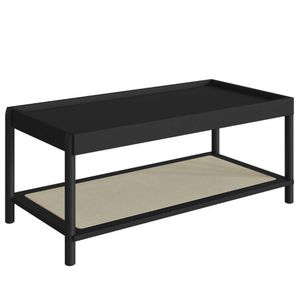 Mesa De Centro Retangular Oslo Artesano 93 Cm (largura) Mdp Nero Palha Sintética Bege Pé Madeira