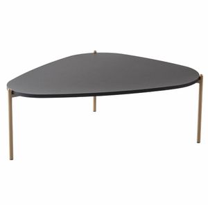 Mesa De Centro Orgânica Artesano 77 Cm (largura) Em Mdp Nero (preto) E Pés Em Aço Dourado