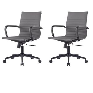 Kit 2 Cadeiras Escritório Manhattan Black Esteirinha Diretor Fratini Pu Cinza Base Rodízio Preto