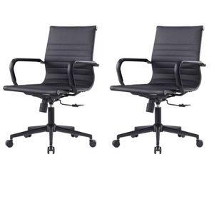 Kit 2 Cadeiras Escritório Manhattan Black Esteirinha Diretor Fratini Pu Preto Base Rodízio Preto