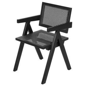 Cadeira Com Braços Chandy Or Design 46 Cm (larg) Madeira Preta Assento E Encosto Palha Natural Preta