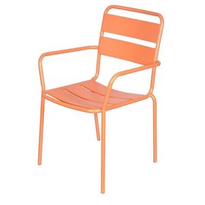 Cadeira Com Braços Empilhável Bora Em Ferro C- Pintura Epóxi Coral C- Proteção Uv E Uva área Externa