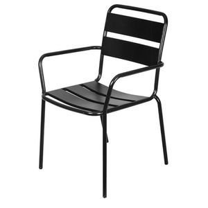 Cadeira Com Braços Empilhável Bora Em Ferro C- Pintura Epóxi Preto C- Proteção Uv E Uva área Externa