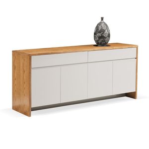 Buffet Sevilha Univ 180 Cm Laca Cinza Claro Off White Brilhante Com Carvalho Mel