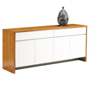 Buffet Sevilha Univ 180 Cm Laca Branca Brilhante Com Carvalho Mel