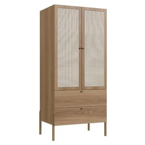 Guarda Roupa 2 Portas Oslo Artesano 80 Cm (larg) Mdp Hanover Palha Sintética Bege Pé Madeira Maciça
