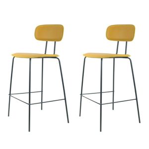 Kit 2 Banquetas New York Fratini 95 Cm (altura) Base Aço Preto E Assento Poliuretano (pu) Mostarda