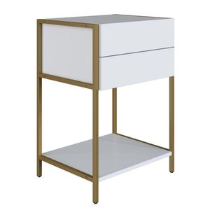 Mesa De Cabeceira Artesano 45 Cm (larg) Mdp Branco Aço Carbono Dourado Com 2 Gavetas E 1 Prateleira