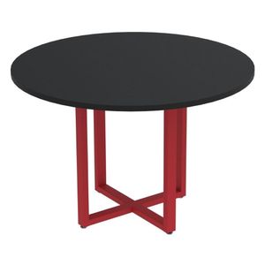 Mesa De Reunião Redonda P25 Pandin 110 Cm (largura) Tampo Mdp Preto Pé Aço Tubular Vermelho