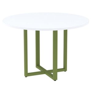 Mesa De Reunião Redonda P25 Pandin 110 Cm (largura) Tampo Mdp Branco Pé Aço Tubular Verde Mirô